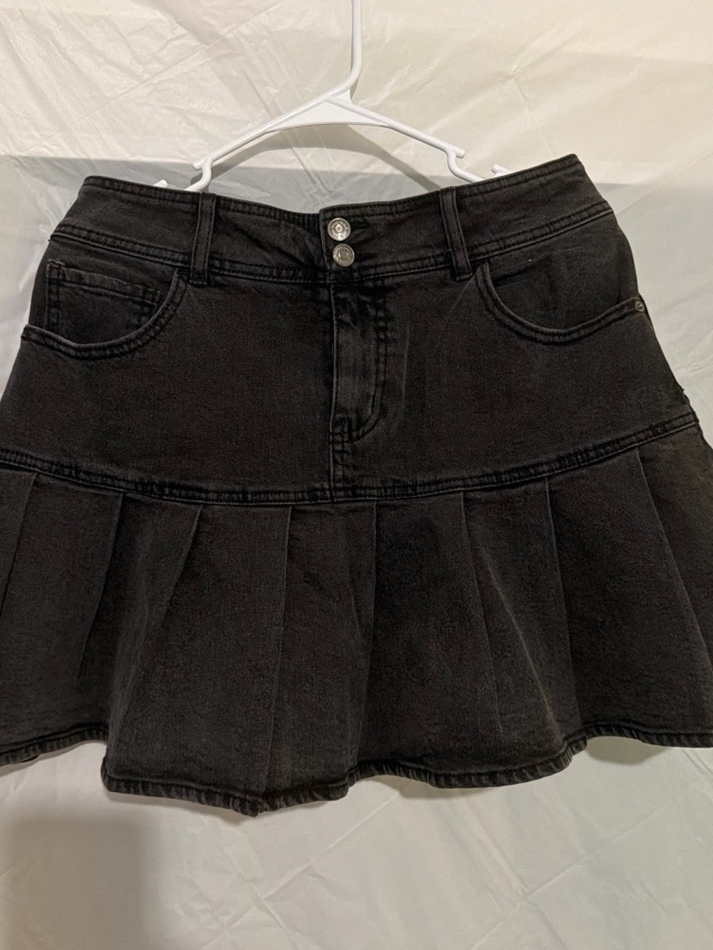 wild fable Black Pleated Skater Denim Mini Skirt